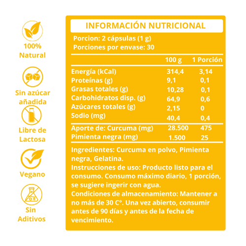 Cápsulas de curcuma natural